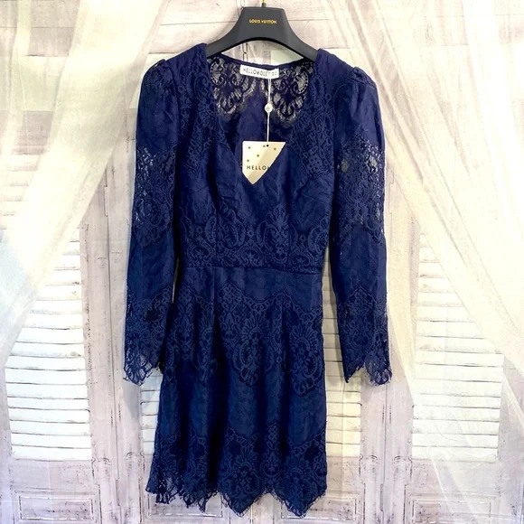 knee length dresses for ladies HELLO MOLLY Sea And Sky Lace Mini Dress Blue
